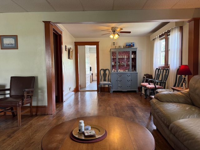 111 Rosedale Ave, Covington, VA 24426 - living area with dark wood-type flooring, a ceiling fan, and baseboards