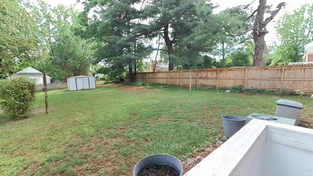 view of yard featuring a shed and an outdoor structure