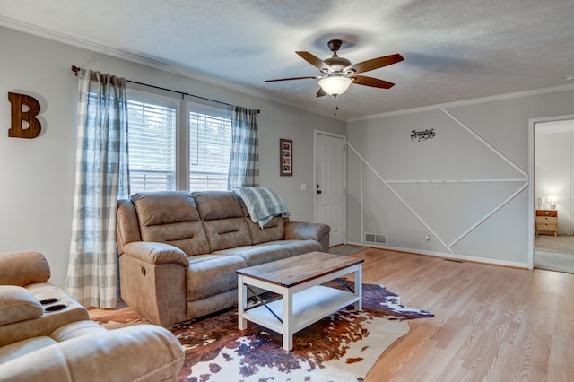 1944 Dickerson Mill Rd, Bedford, VA 24523 - living area with light wood finished floors, ceiling fan, ornamental molding, and a textured ceiling