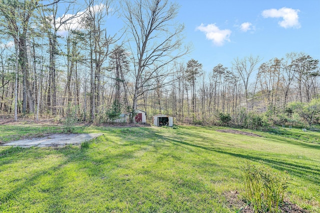 3553 Kidder Ln, Salem, VA 24153 - view of green lawn with a storage shed, an outdoor structure, and a wooded view