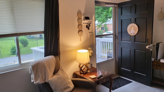entryway with wood finished floors