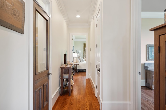 493 Pops Peak Rd, Fancy Gap, VA 24328 - hall featuring wood finished floors, crown molding, and baseboards