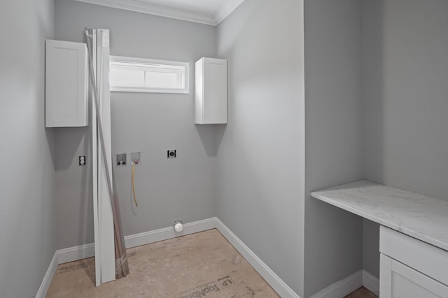 105 Belvior Cir, Moneta, VA 24121 - laundry room featuring hookup for an electric dryer, hookup for a washing machine, baseboards, ornamental molding, and an office area