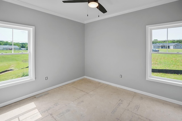 105 Belvior Cir, Moneta, VA 24121 - spare room with baseboards, crown molding, and a ceiling fan