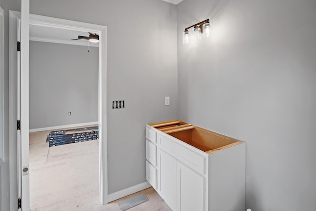 105 Belvior Cir, Moneta, VA 24121 - bathroom featuring ceiling fan, baseboards, and crown molding