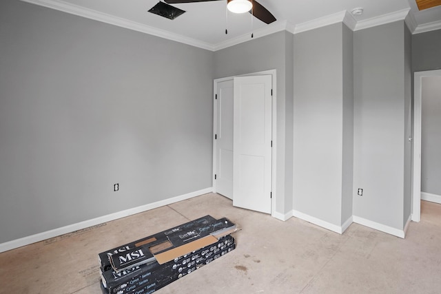 105 Belvior Cir, Moneta, VA 24121 - unfurnished bedroom featuring crown molding, baseboards, ceiling fan, and concrete floors