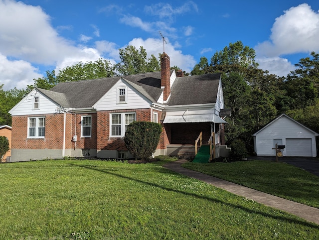 1987 Franklin St, Rocky Mount, VA 24151 - bungalow-style house featuring brick siding, an outbuilding, a detached garage, and a chimney