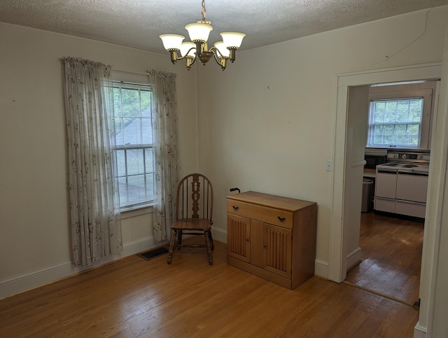 1987 Franklin St, Rocky Mount, VA 24151 - living area featuring light wood-style flooring, a chandelier, a textured ceiling, and baseboards