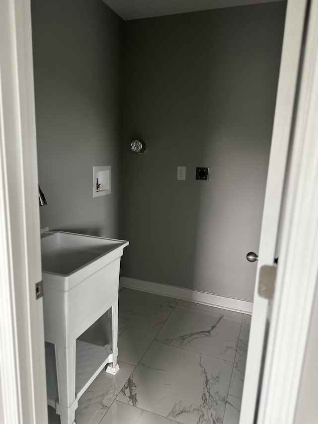 321 Patton Ave NW, Roanoke, VA 24016 - laundry area with marble look tile flooring, baseboards, hookup for an electric dryer, and washer hookup