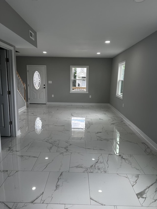 321 Patton Ave NW, Roanoke, VA 24016 - foyer entrance featuring baseboards, stairs, recessed lighting, and light marble finish floors