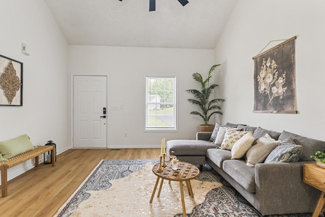 1503 Cassell Ln, Bedford, VA 24523 - living area with vaulted ceiling, light wood-type flooring, a ceiling fan, and baseboards