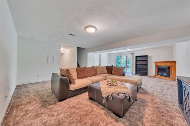 112 N Rome Dr, Roanoke, VA 24019 - carpeted living room with a fireplace and baseboards