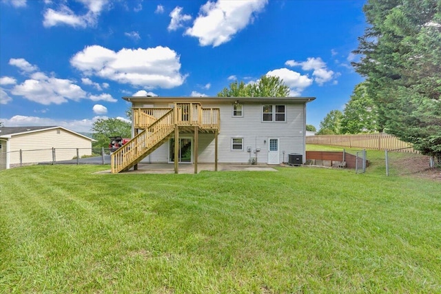 112 N Rome Dr, Roanoke, VA 24019 - back of house with central air condition unit, stairway, a wooden deck, and a patio