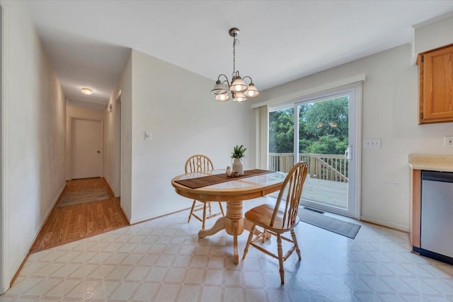 112 N Rome Dr, Roanoke, VA 24019 - dining area featuring baseboards, a chandelier, and light flooring