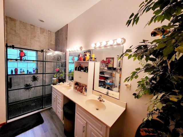 1652 Happy Acres Dr, Moneta, VA 24121 - bathroom featuring wood finished floors and double vanity