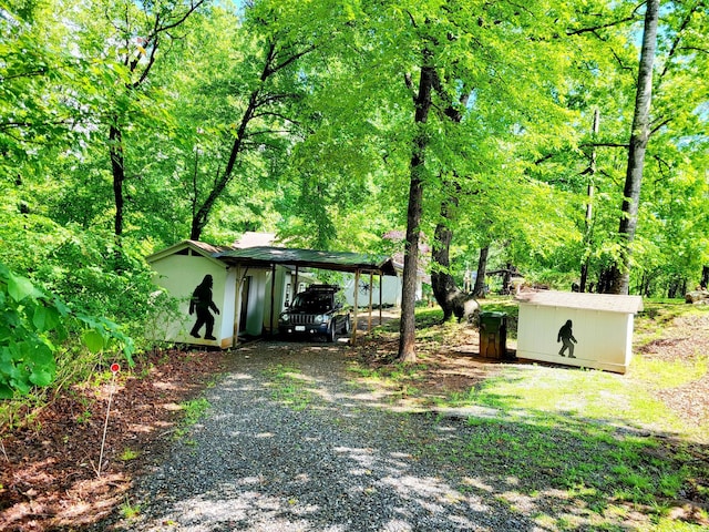 1652 Happy Acres Dr, Moneta, VA 24121 - view of yard featuring a storage shed, an outdoor structure, and driveway