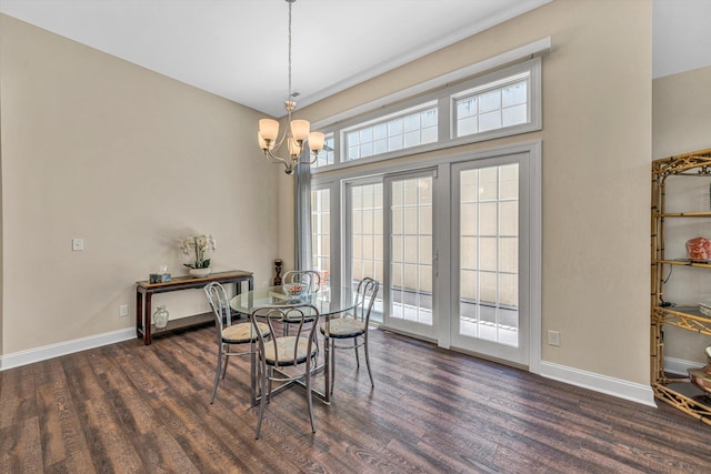 115 Professional Dr, Hardy, VA 24101 - dining area with dark wood-type flooring, a chandelier, and baseboards