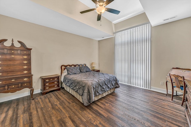 115 Professional Dr, Hardy, VA 24101 - bedroom with dark wood finished floors, baseboards, ceiling fan, and lofted ceiling