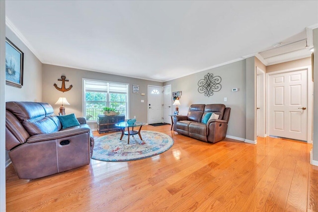 414 Mallard Cove Rd, Moneta, VA 24121 - living area with light wood-type flooring, baseboards, and ornamental molding
