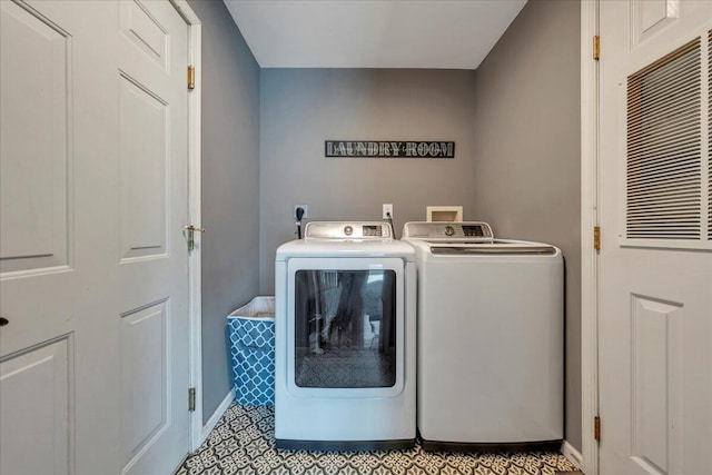 414 Mallard Cove Rd, Moneta, VA 24121 - laundry room featuring separate washer and dryer and baseboards