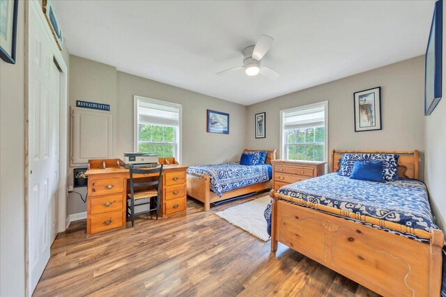 414 Mallard Cove Rd, Moneta, VA 24121 - bedroom featuring wood finished floors, a closet, and ceiling fan