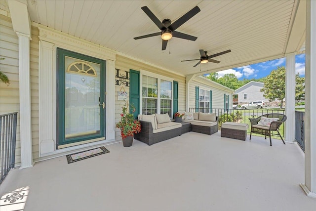 414 Mallard Cove Rd, Moneta, VA 24121 - porch with an outdoor hangout area and a ceiling fan