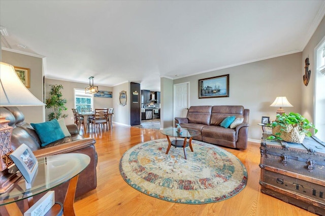 414 Mallard Cove Rd, Moneta, VA 24121 - living room with wood finished floors, baseboards, and ornamental molding