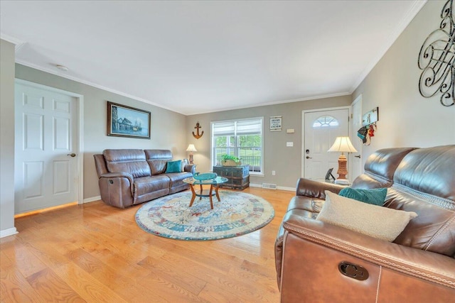 414 Mallard Cove Rd, Moneta, VA 24121 - living room with light wood-style floors, ornamental molding, and baseboards