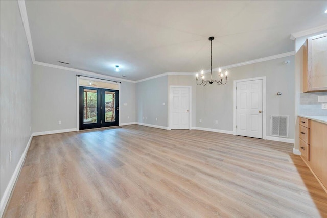 2521 Feather Garden Cir, Vinton, VA 24179 - unfurnished dining area featuring a chandelier, light wood-style floors, crown molding, and baseboards