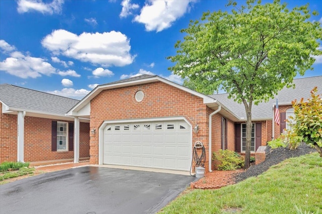 2521 Feather Garden Cir, Vinton, VA 24179 - ranch-style home featuring brick siding, an attached garage, driveway, and a shingled roof