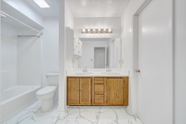 7204 Snowberry Cir, Roanoke, VA 24019 - bathroom featuring marble finish floors, toilet, double vanity, and  shower combination