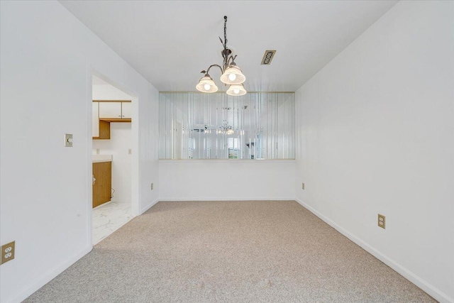 7204 Snowberry Cir, Roanoke, VA 24019 - unfurnished dining area with a chandelier, carpet flooring, and baseboards