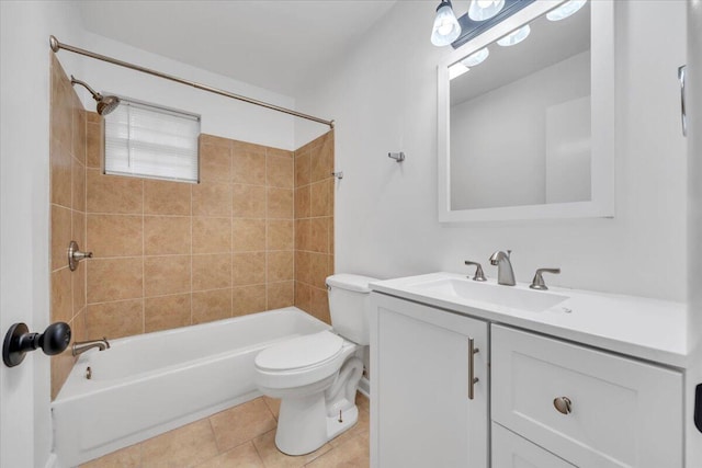 full bathroom with vanity, tile patterned flooring, toilet, and shower / tub combination