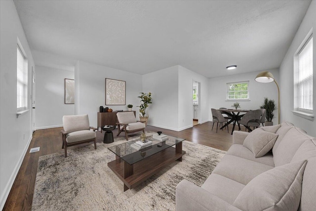 living room with wood finished floors and baseboards