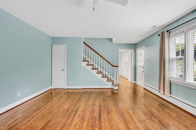 2848 Longview Ave SW, Roanoke, VA 24014 - entryway with stairs, wood finished floors, baseboards, and a ceiling fan