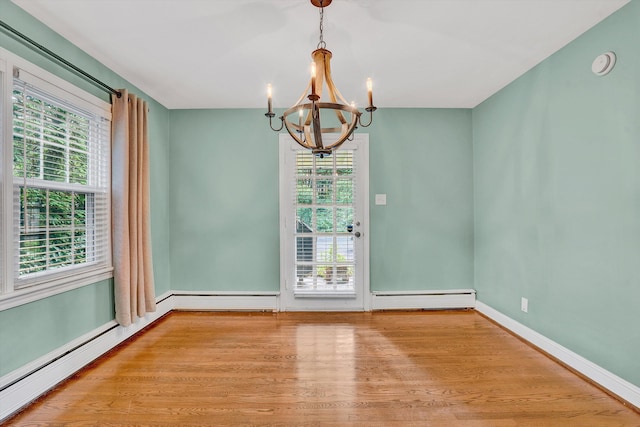 2848 Longview Ave SW, Roanoke, VA 24014 - unfurnished room with a chandelier, plenty of natural light, baseboard heating, and wood finished floors