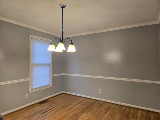 100 View Dr, Goodview, VA 24095 - empty room with a chandelier, baseboards, wood finished floors, and crown molding