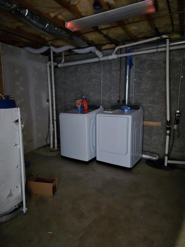 100 View Dr, Goodview, VA 24095 - unfinished basement featuring separate washer and dryer and water heater