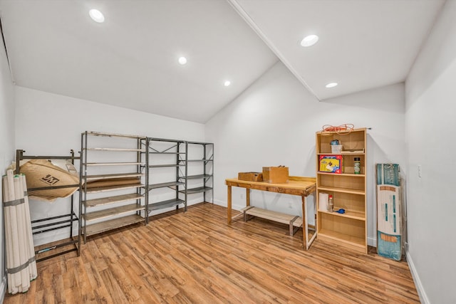 1841 Old Franklin Tpke, Rocky Mount, VA 24151 - home office with wood finished floors, baseboards, lofted ceiling, and recessed lighting