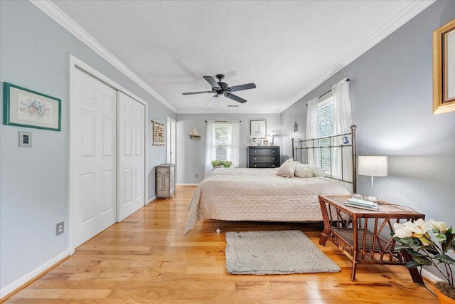 6553 Pencheck Cir, Roanoke, VA 24018 - bedroom with light wood-type flooring, ornamental molding, baseboards, and ceiling fan