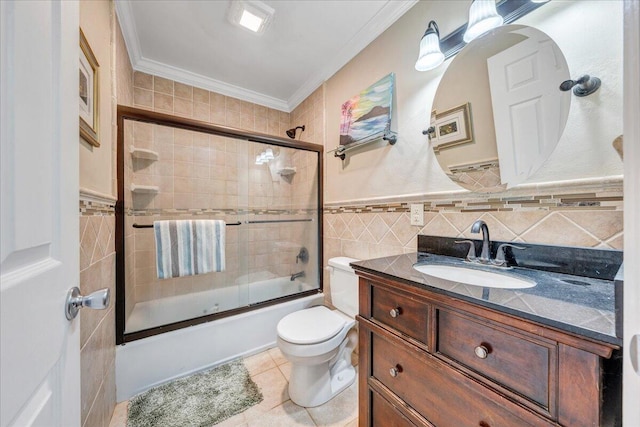 6553 Pencheck Cir, Roanoke, VA 24018 - full bath with crown molding, shower / bath combination with glass door, vanity, tile patterned floors, and toilet