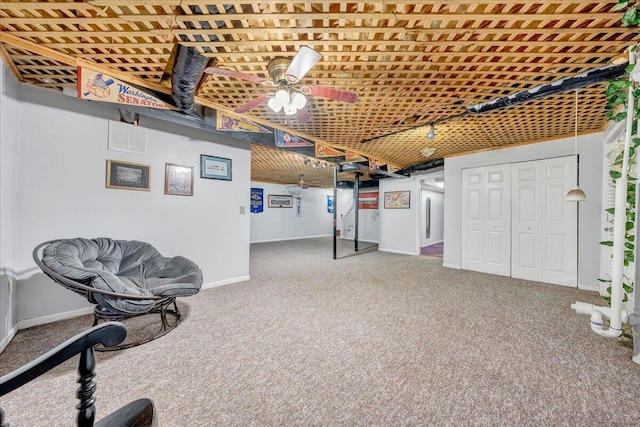 6553 Pencheck Cir, Roanoke, VA 24018 - finished basement featuring carpet, baseboards, and ceiling fan