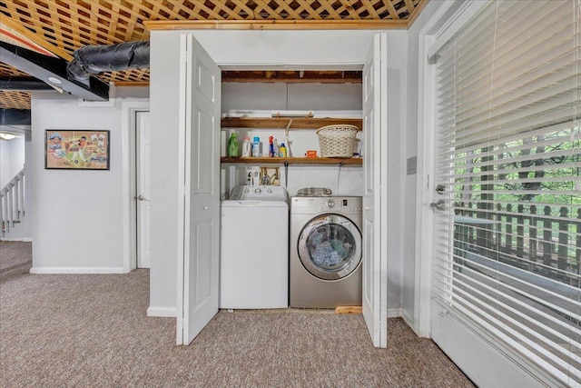 6553 Pencheck Cir, Roanoke, VA 24018 - laundry area with washing machine and dryer, carpet flooring, and baseboards