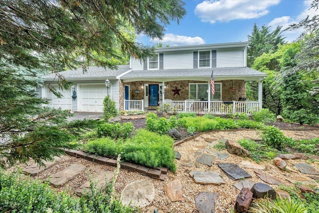 6553 Pencheck Cir, Roanoke, VA 24018 - traditional-style house featuring a porch, an attached garage, and stone siding