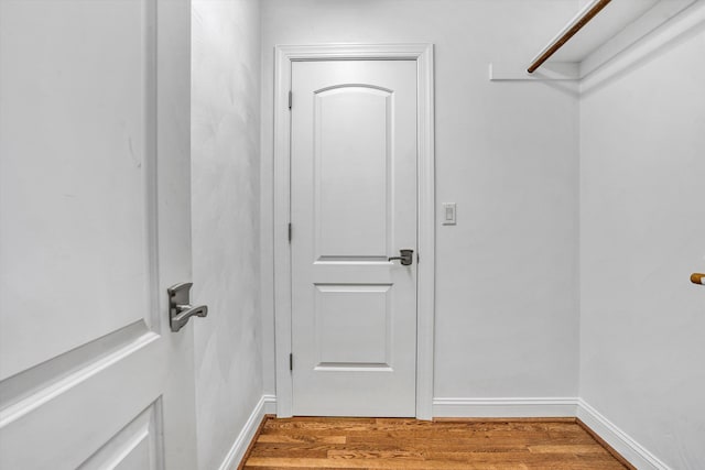 walk in closet with wood finished floors