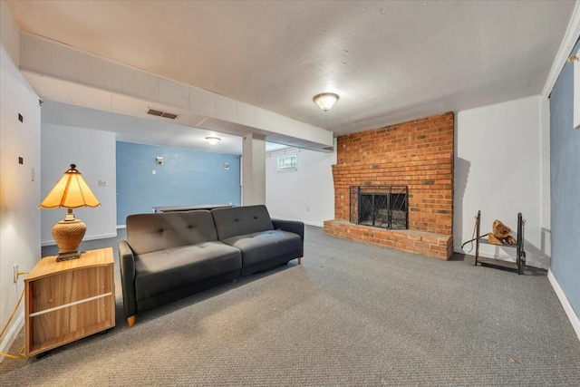 81 Ridgeview Cir, Roanoke, VA 24019 - carpeted living room with baseboards and a fireplace