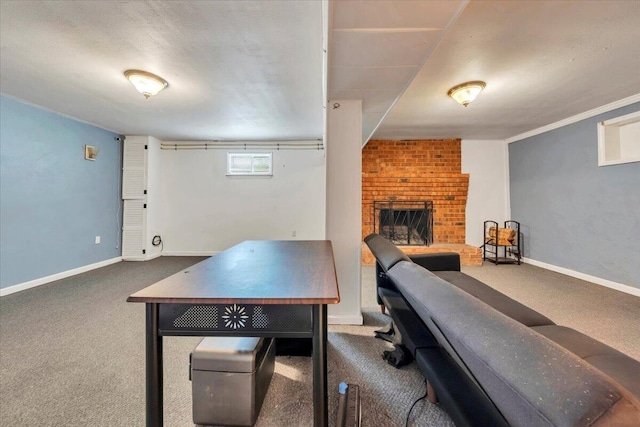81 Ridgeview Cir, Roanoke, VA 24019 - recreation room with carpet floors, a fireplace, and baseboards