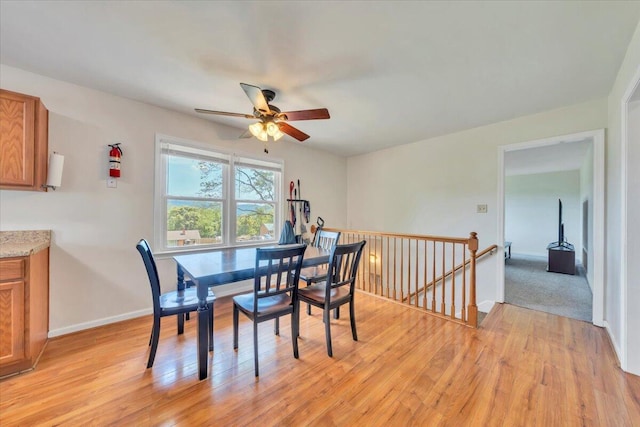 81 Ridgeview Cir, Roanoke, VA 24019 - dining space featuring ceiling fan, baseboards, and light wood-style floors