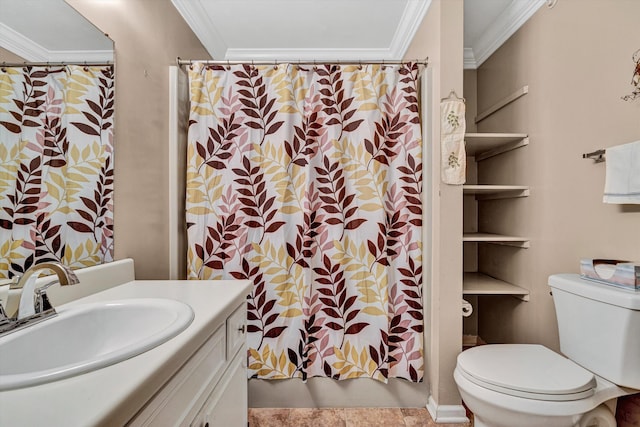 3643 Larson Ln, Roanoke, VA 24018 - full bath with crown molding, vanity, toilet, and curtained shower