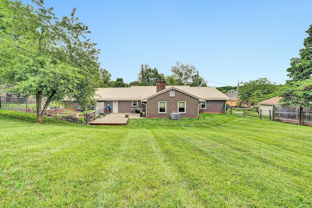 3643 Larson Ln, Roanoke, VA 24018 - rear view of property featuring a chimney, a deck, brick siding, and cooling unit